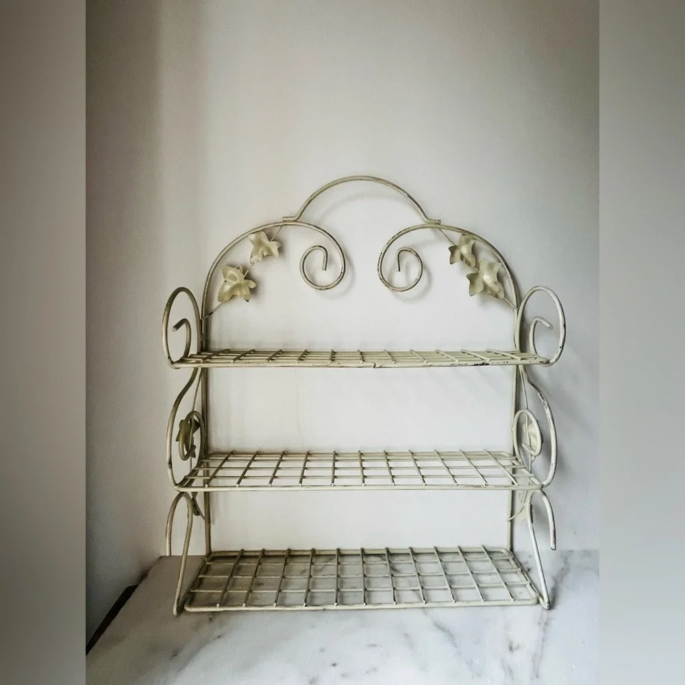 Elegant Cream Metal Shelf with Floral Accents